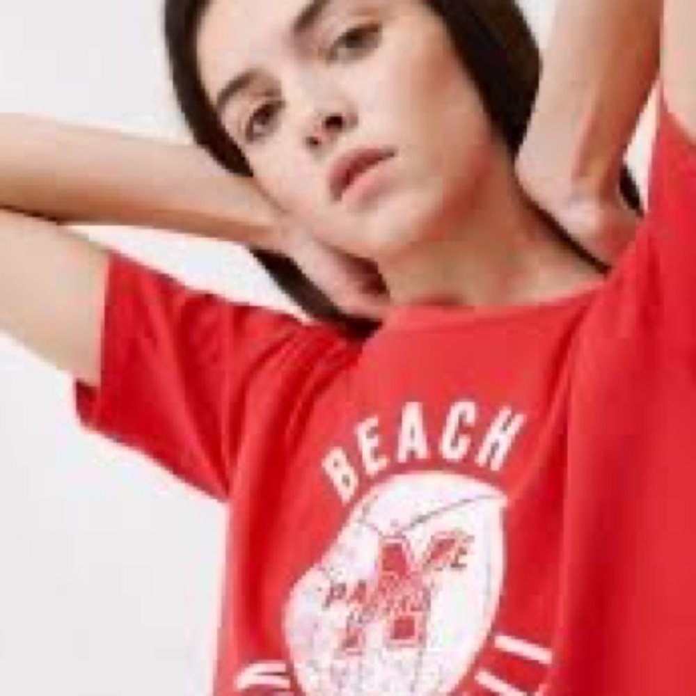 MAJE Tango Cropped Paradise Island Jersey Tee Shirt NWT
